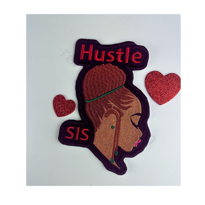 Hustle Sis Embroidery Patch - Black Young Woman reddish-brown hair and green beads-Boss lady