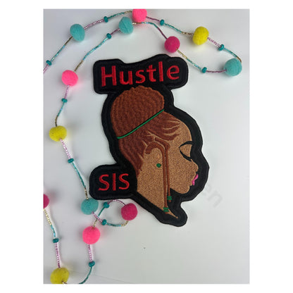 Hustle Sis Embroidery Patch - Black Young Woman reddish-brown hair and green beads-Boss lady