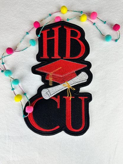 HBCU Graduation Cap Patch, Large 10 Inch HBCU Embroidery Patch with Diploma, Black College Pride Iron On for Jackets & Stoles