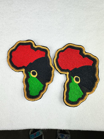 African Ethnic Woman in Africa Shape Embroidery Patch, Black Woman Patch with Satin Border, Sew On with Iron-On Placement, Tote Bags