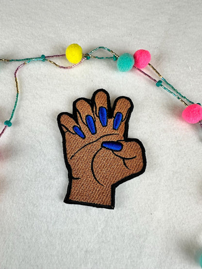 Fingernails and Hand Embroidery Patch, Afro Woman Sew On Patch with Iron-On Backing for Placement, Black Woman Fingernail Handmade Patch