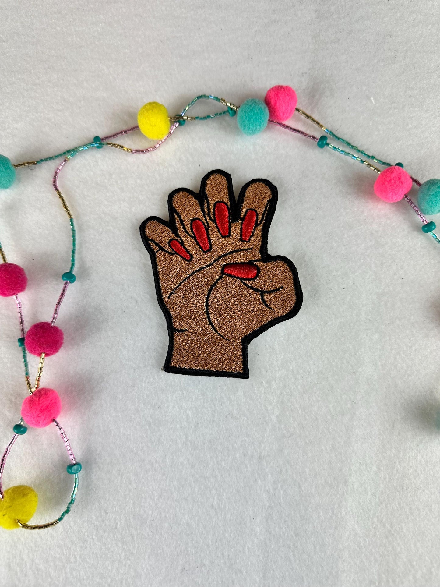 Fingernails and Hand Embroidery Patch, Afro Woman Sew On Patch with Iron-On Backing for Placement, Black Woman Fingernail Handmade Patch
