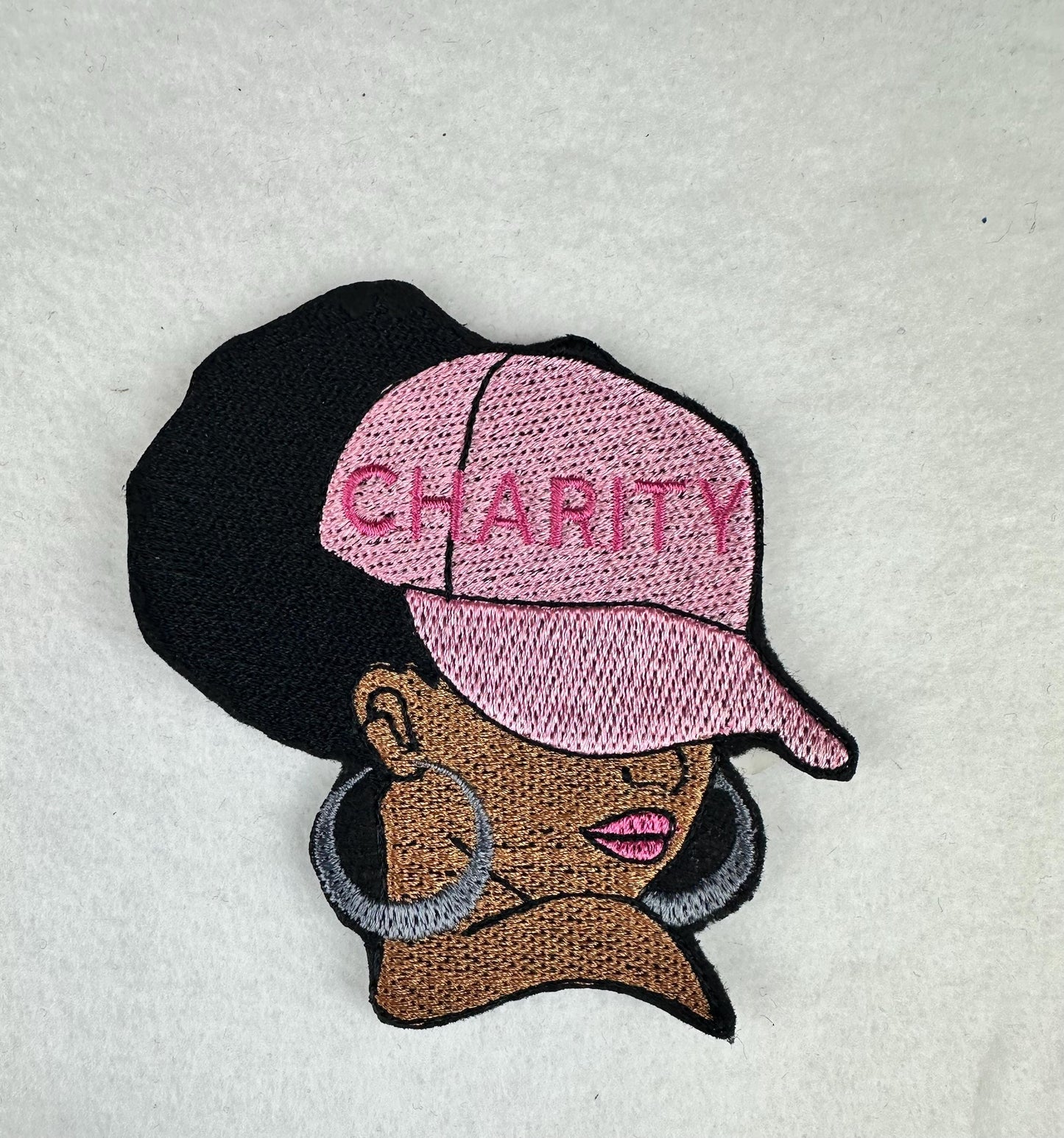 Afro Woman “Charity” Sew-On Patch, 3D Black Woman in Ball Cap Embroidery Patch for Jackets, Bags & Hats