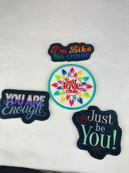 Self-Love Embroidery Patch Bundle – Set of 4 Positive Affirmation Patches, Self Empowerment & Mental Health Awareness Sew-On Patch Set