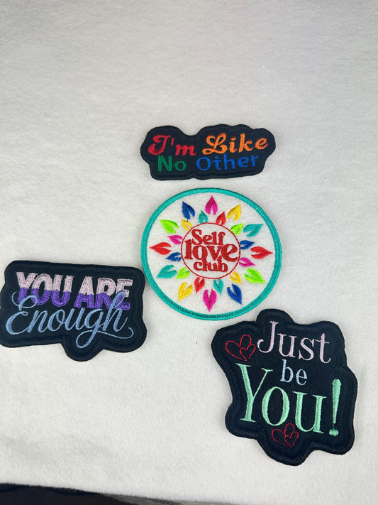 Self-Love Embroidery Patch Bundle – Set of 4 Positive Affirmation Patches, Self Empowerment & Mental Health Awareness Sew-On Patch Set