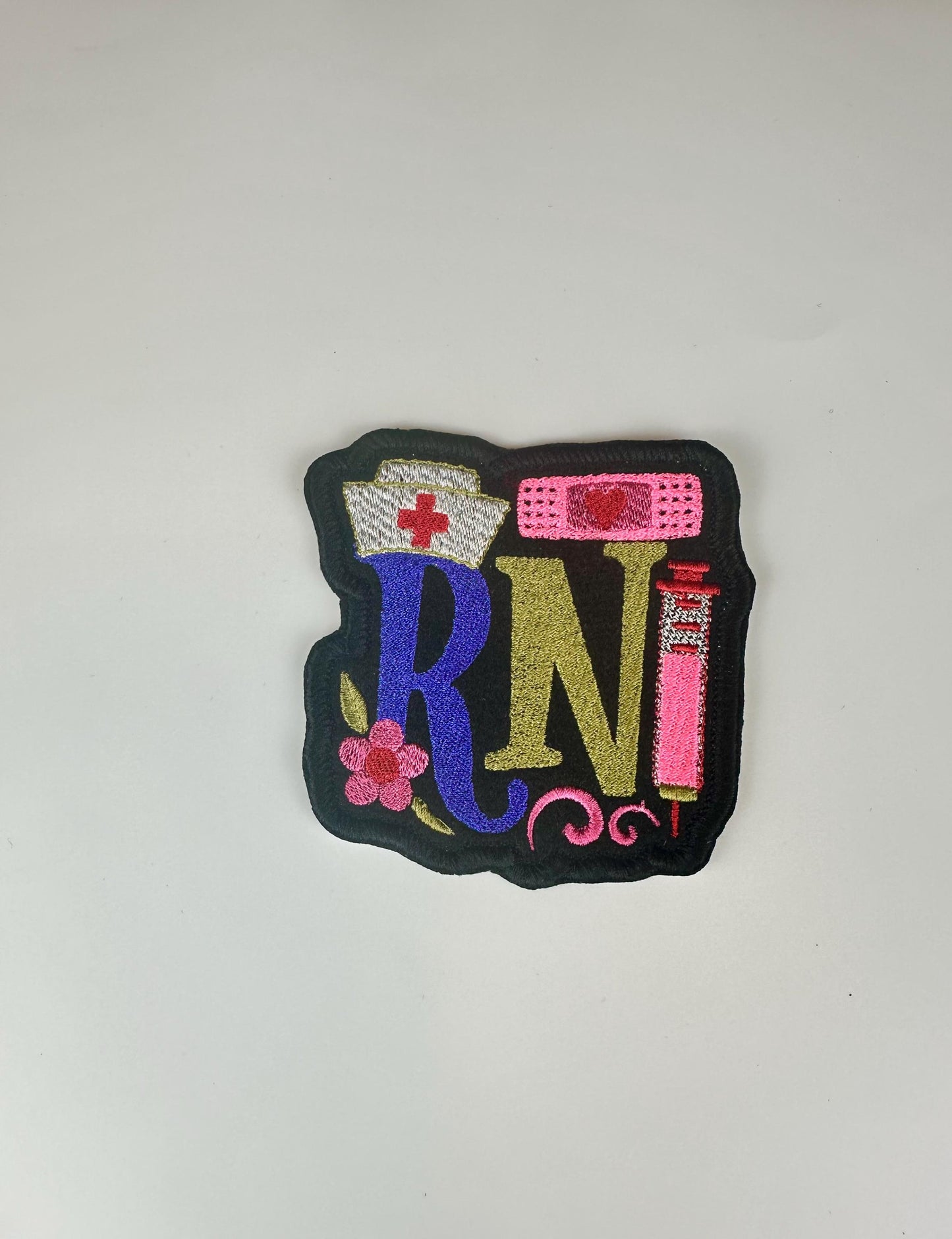 RN Embroidery Patch, Nurse Patch Bright Colors on Black Background, RN Nurse Patch, Sew On with Iron-On Adhesive for Placement