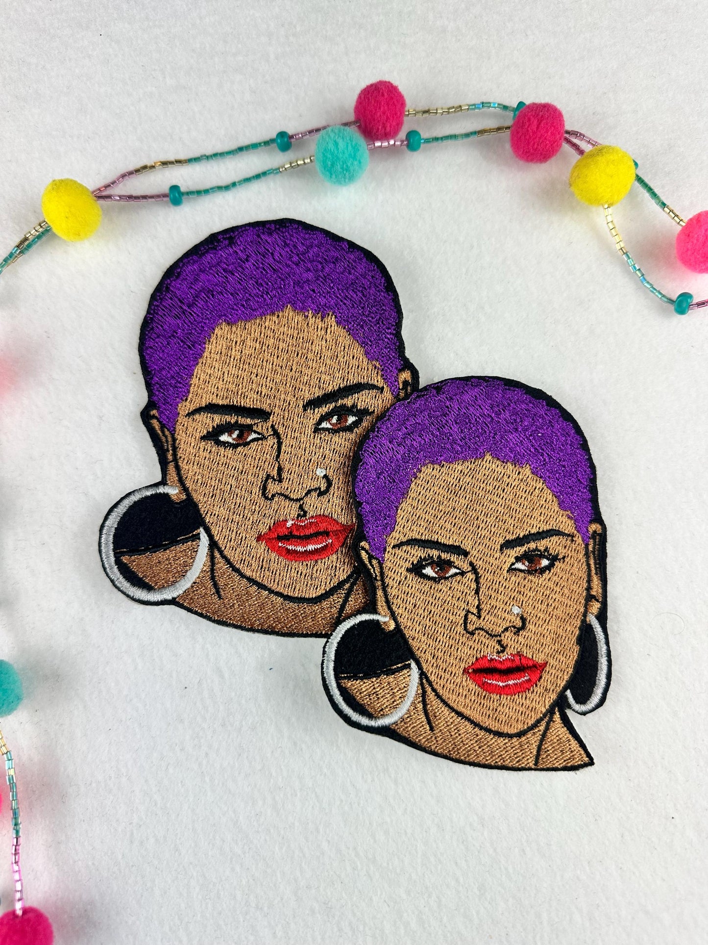 Black Woman Bundle Embroidery Patch (Set of 3), Short Afro Nose Ring Patch, Earrings & Lipstick, Sew On with Iron-On Adhesive for Placement