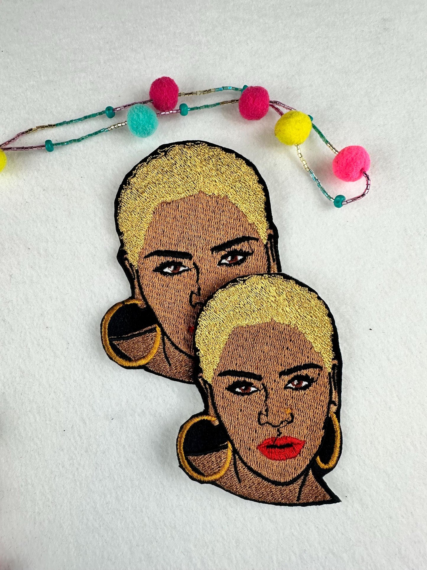 Black Woman Bundle Embroidery Patch (Set of 3), Short Afro Nose Ring Patch, Earrings & Lipstick, Sew On with Iron-On Adhesive for Placement