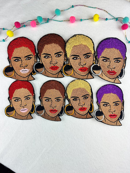 Black Woman Bundle Embroidery Patch (Set of 3), Short Afro Nose Ring Patch, Earrings & Lipstick, Sew On with Iron-On Adhesive for Placement