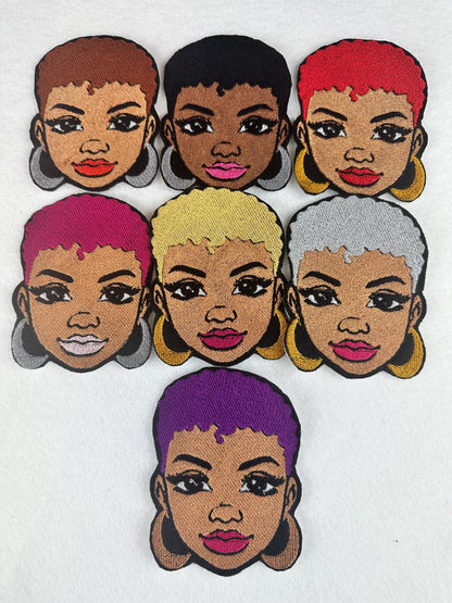 Afro Woman Embroidery Patch, 7 Bold Colors Afro Woman Patches with Earrings, Sew-On with Iron-On Adhesive for Placement