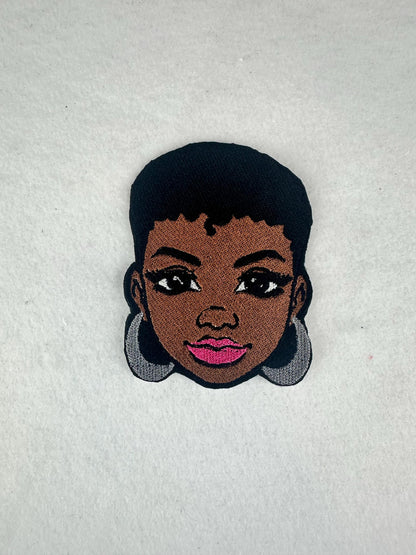 Afro Woman 7 pc. BUNDLE Embroidery Patch Set |  Bold Color Afro Woman Patches with Earrings, Sew-On with Iron-On Adhesive for Placement