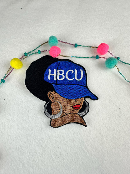 HBCU Afro Woman Embroidery Patch, 3D Black Woman Patch, Ball Cap with Gold Earrings, 3.75" Sew On with Iron-On Adhesive for Placement