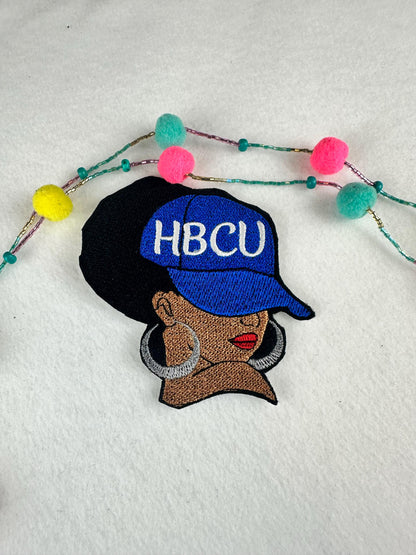 HBCU Afro Woman Embroidery Patch, 3D Black Woman Patch, Ball Cap with Earrings, 3.75" Sew On with Iron-On Adhesive for Placement