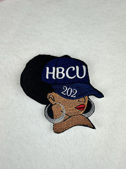 HBCU Afro Woman Embroidery Patch, 3D Black Woman Patch, Ball Cap with Earrings, 3.75" Sew On with Iron-On Adhesive for Placement