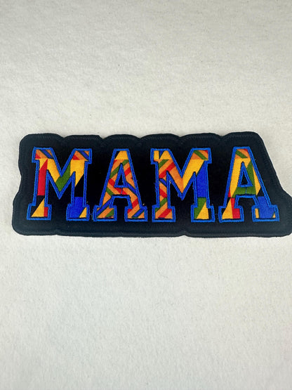 MAMA Embroidery Applique Patch, 7" | Colorful Fabrics Satin Border Patch, Jackets Bags Backpacks, Sew On with Iron-On Adhesive for Placement