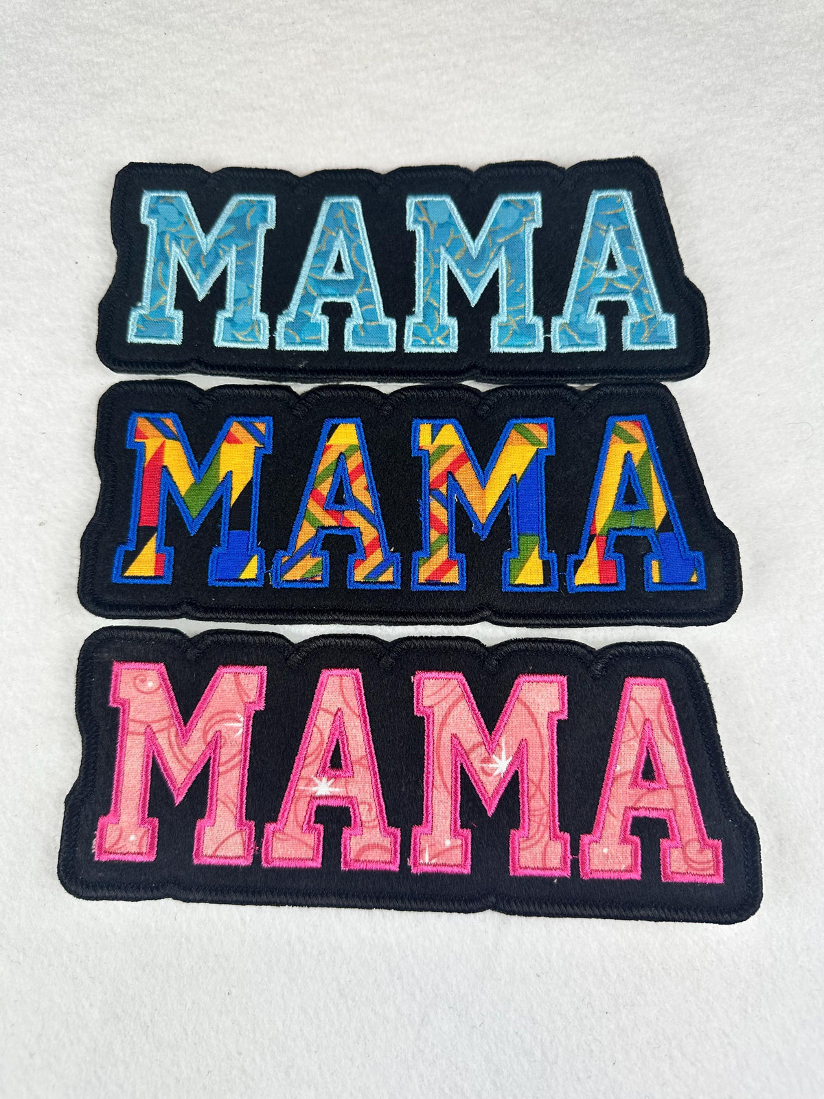 MAMA Embroidery Applique Patch, 7" | Colorful Fabrics Satin Border Patch, Jackets Bags Backpacks, Sew On with Iron-On Adhesive for Placement