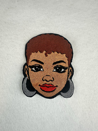 Afro Woman Embroidery Patch, 7 Bold Colors Afro Woman Patches with Earrings, Sew-On with Iron-On Adhesive for Placement