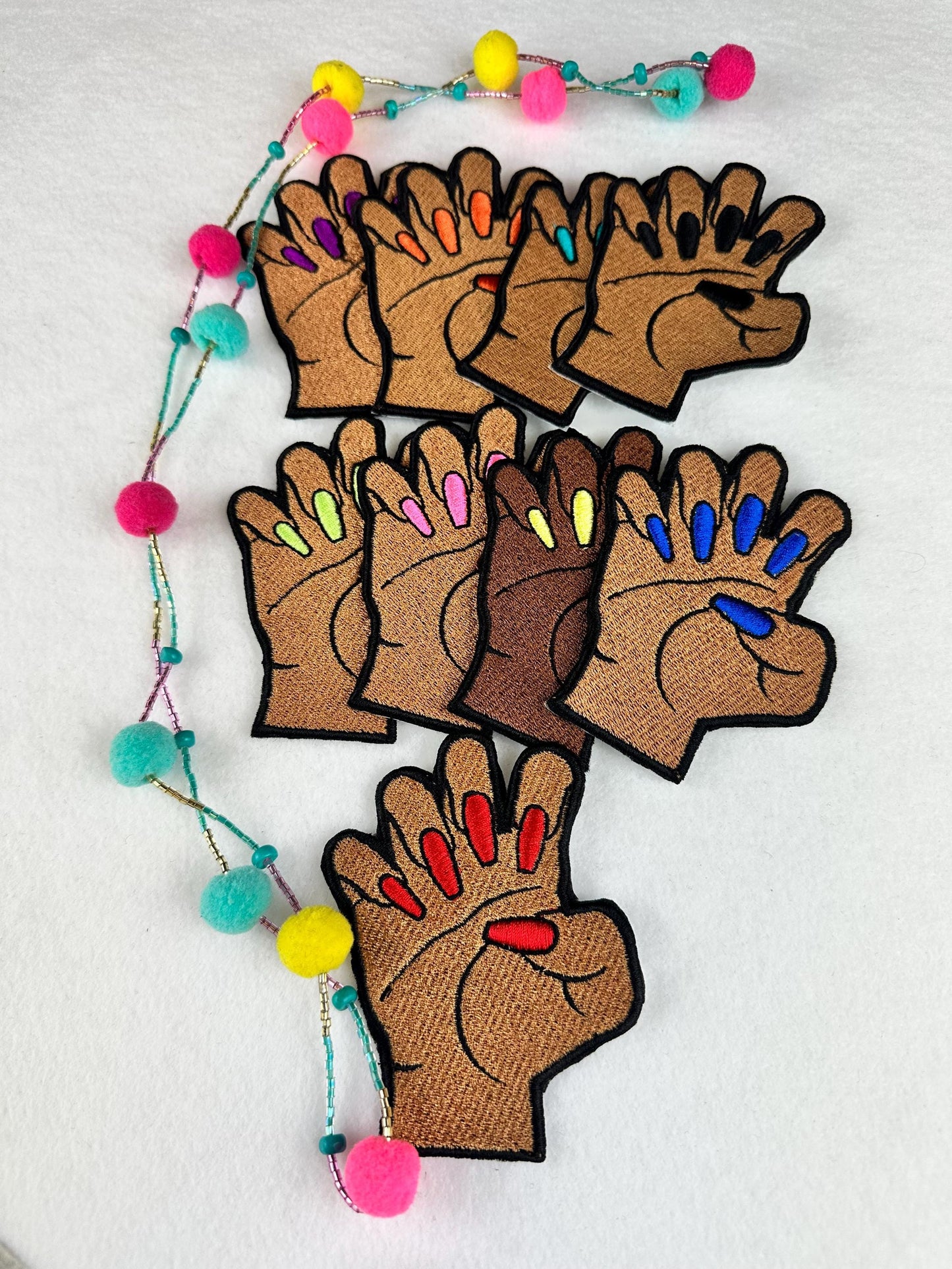 Fingernails and Hand Embroidery Patch, Afro Woman Sew On Patch with Iron-On Backing for Placement, Black Woman Fingernail Handmade Patch