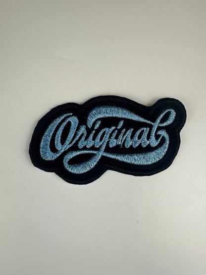 Original Embroidery Patch, Red Gold or Light Blue Design, Black Satin Border Patch, Sew On with Iron-On Adhesive for Placement