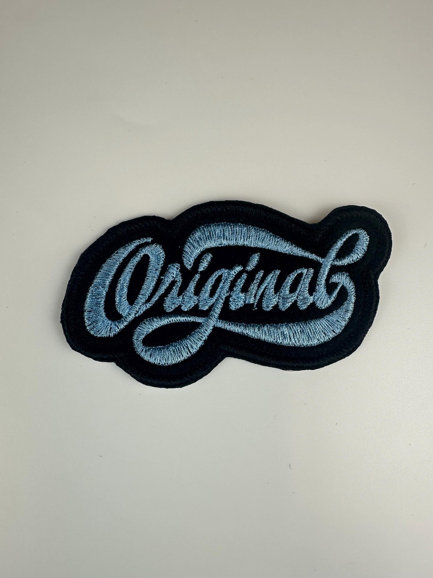 Original Embroidery Patch, Red Gold or Light Blue Design, Black Satin Border Patch, Sew On with Iron-On Adhesive for Placement
