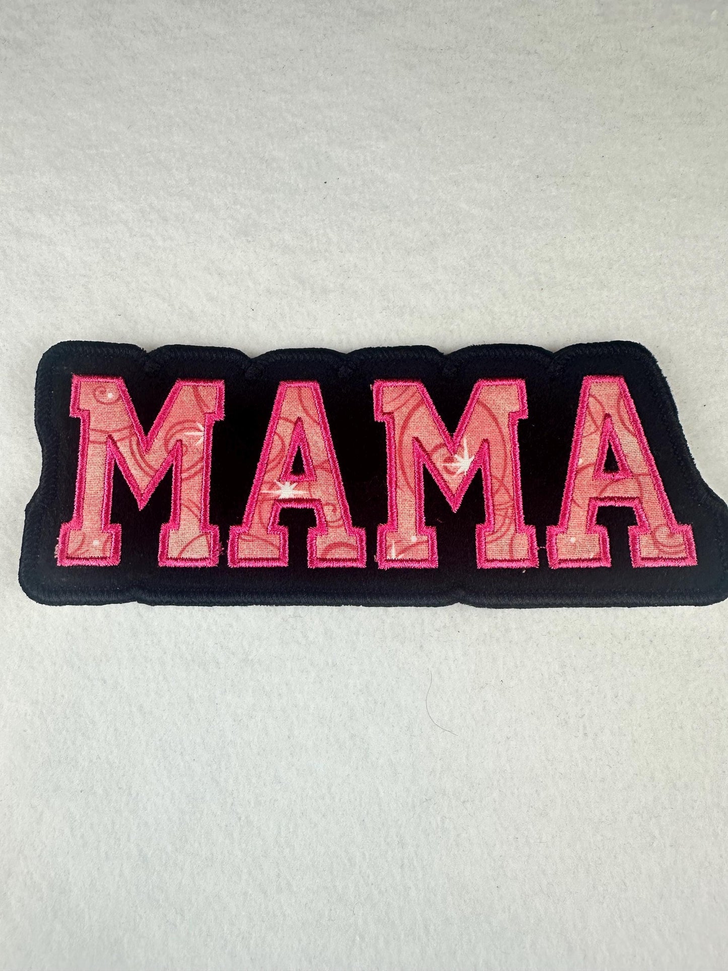 MAMA Embroidery Applique Patch, 7" | Colorful Fabrics Satin Border Patch, Jackets Bags Backpacks, Sew On with Iron-On Adhesive for Placement