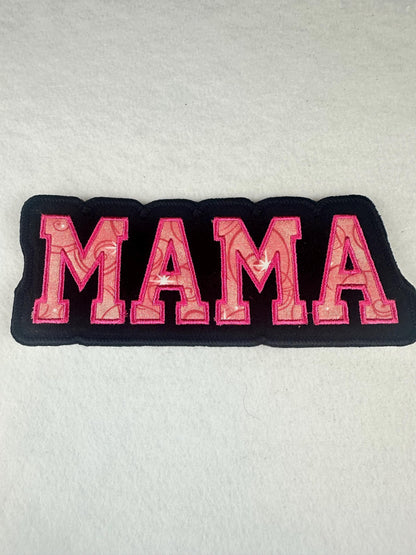 MAMA Embroidery Applique Patch, 7" | Colorful Fabrics Satin Border Patch, Jackets Bags Backpacks, Sew On with Iron-On Adhesive for Placement