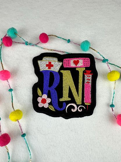 Embroidered RN Patch, Nurse Patch with Medical Tools, Band-aid & Needle, Sew On with Iron-On Adhesive for Placement