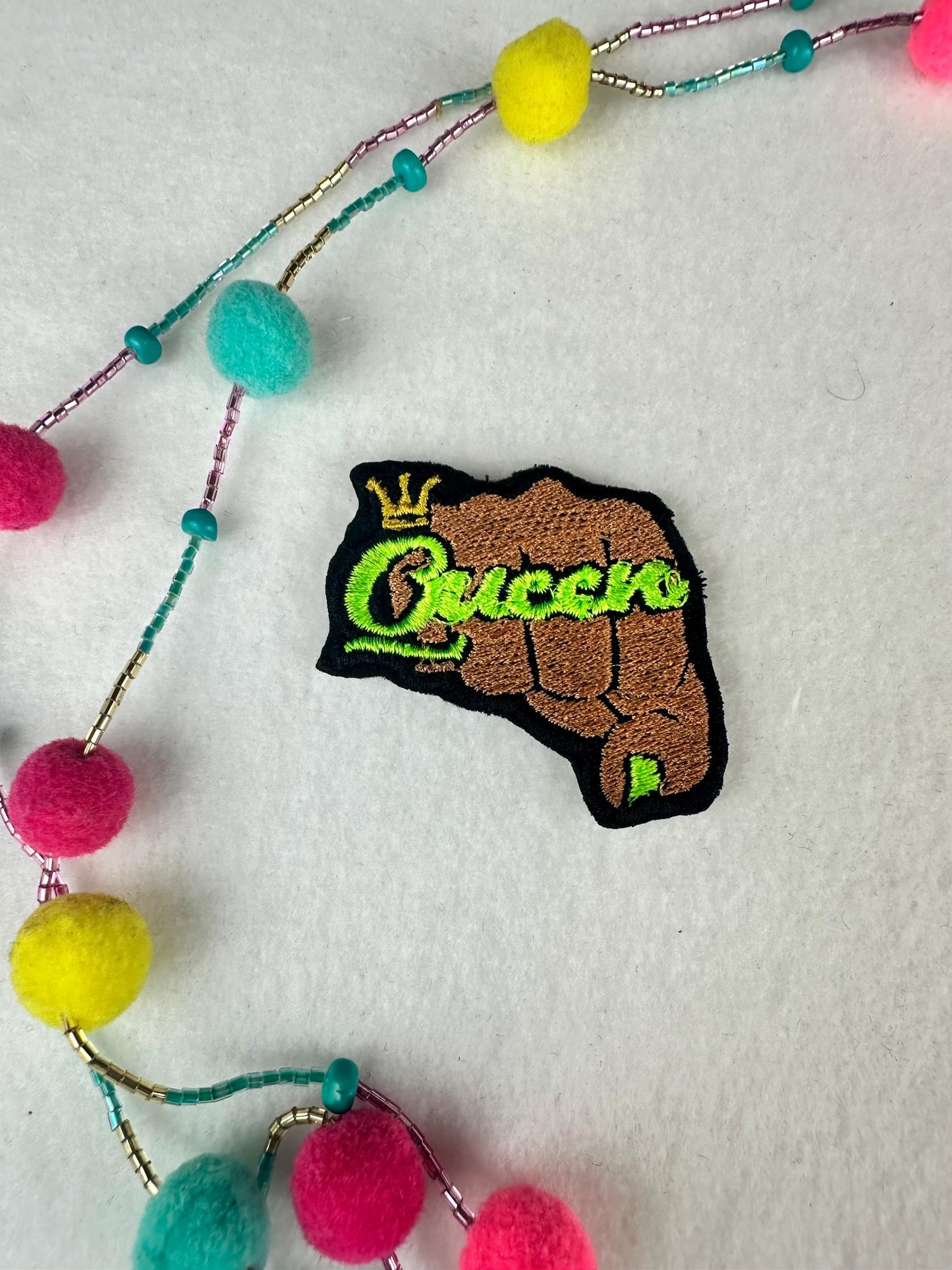 Queen Fist Mini Embroidery Patch, 2" Sew-On Patch with Adhesive Backing, Black Queen Patch for Crocs, Jeans, Jackets, Bags & Hats