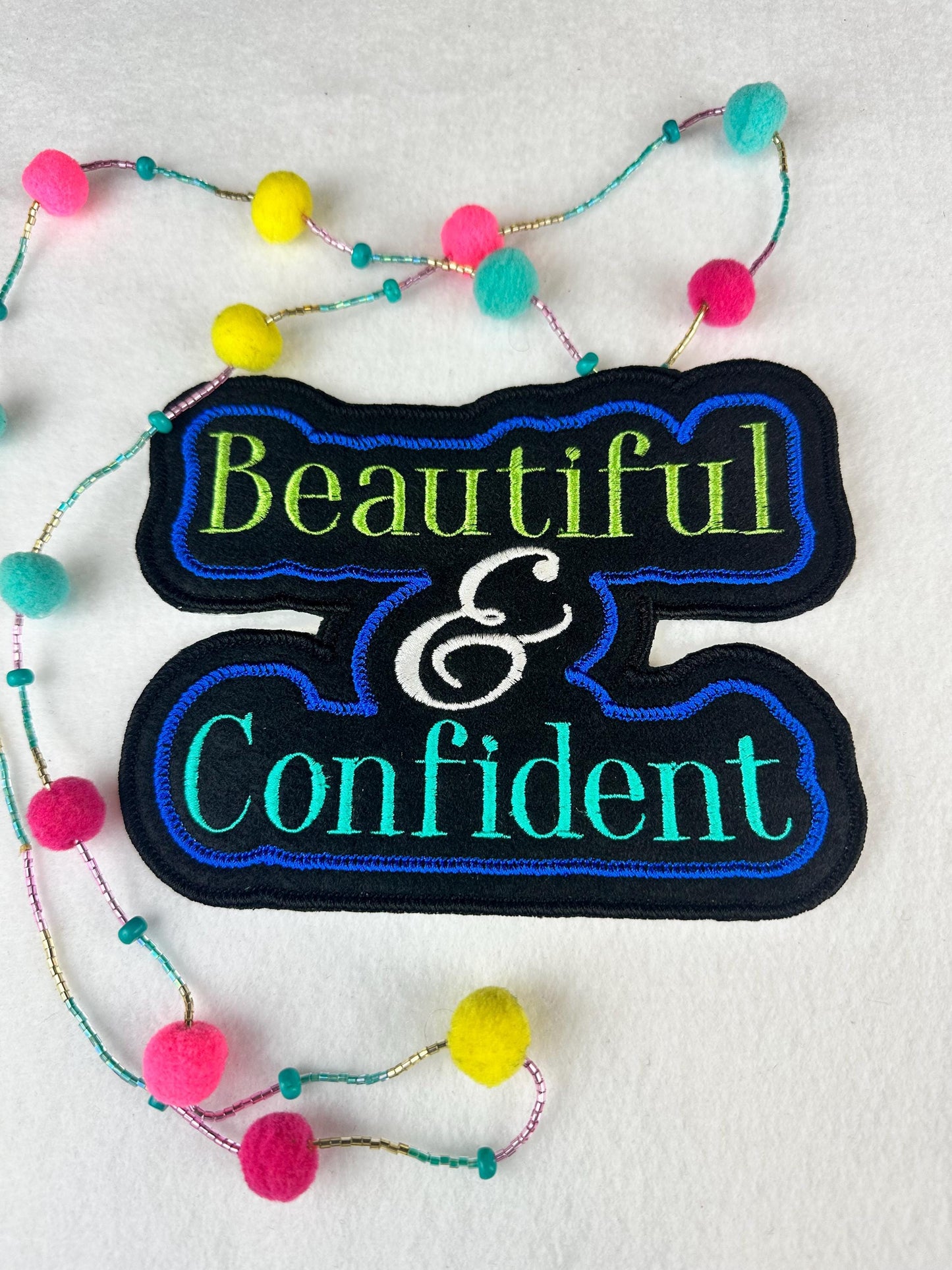 Beautiful & Confident Embroidery Patch, “Large patch (6 1/4" x 4 7/8") in bright green and teal…” Sew On with Iron-On Adhesive for Placement
