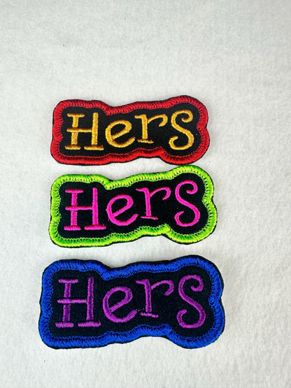 His and Hers Embroidery Patch Set, Satin Border Couple Patches, Sew On with Iron-On Adhesive for Placement, Jacket and Tote Bag Patch Set