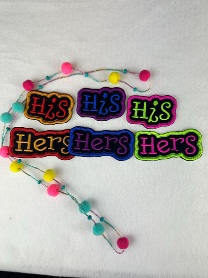 His and Hers Embroidery Patch Set, Satin Border Couple Patches, Sew On with Iron-On Adhesive for Placement, Jacket and Tote Bag Patch Set