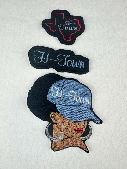 H-Town Embroidery Patch Bundle (Set of 3), Large Medium Small , Houston City Pride Patch Set, Sew On with Iron-On Adhesive for Placement