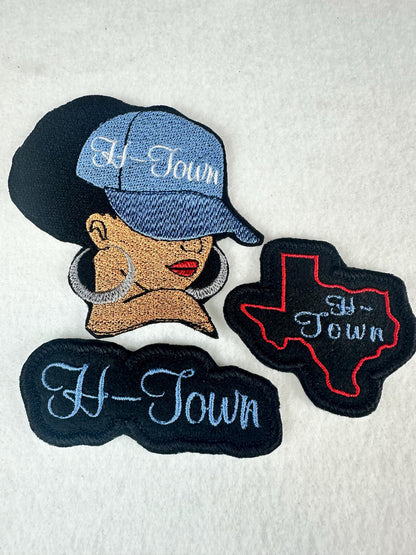 H-Town Embroidery Patch Bundle (Set of 3), Large Medium Small , Houston City Pride Patch Set, Sew On with Iron-On Adhesive for Placement