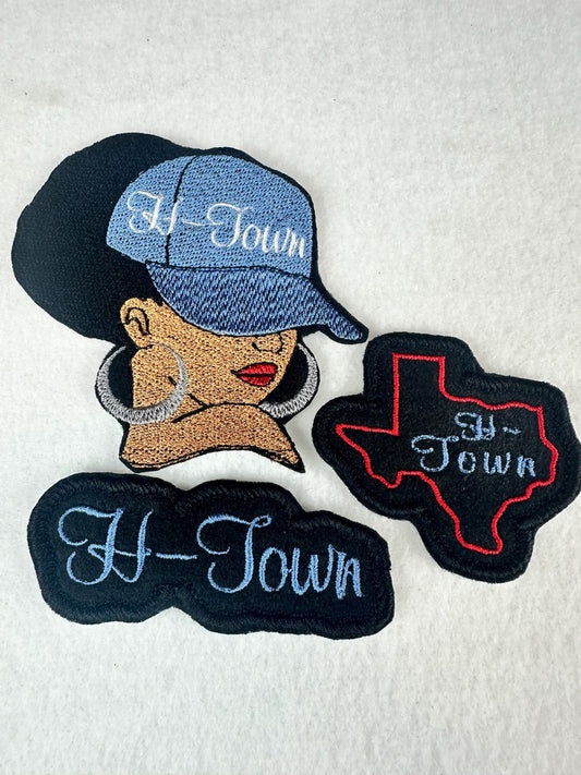 H-Town Embroidery Patch Bundle (Set of 3), Large Medium Small , Houston City Pride Patch Set, Sew On with Iron-On Adhesive for Placement