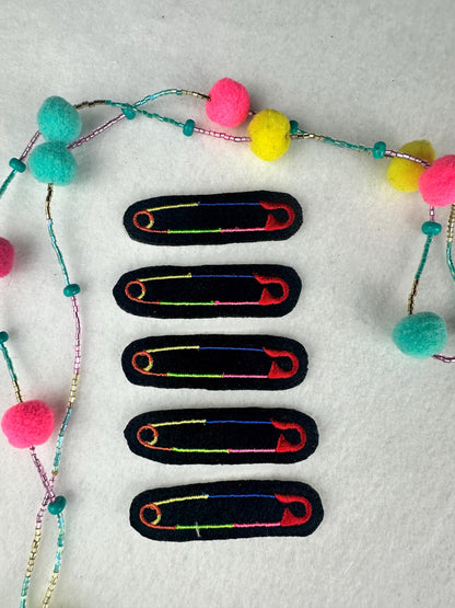 Safety Pin Mini Embroidery Patch, Colorful Mini Patch, 2 5/8" x 3/4", Sew On with Iron-On Adhesive for Placement, Jacket Bag Patch