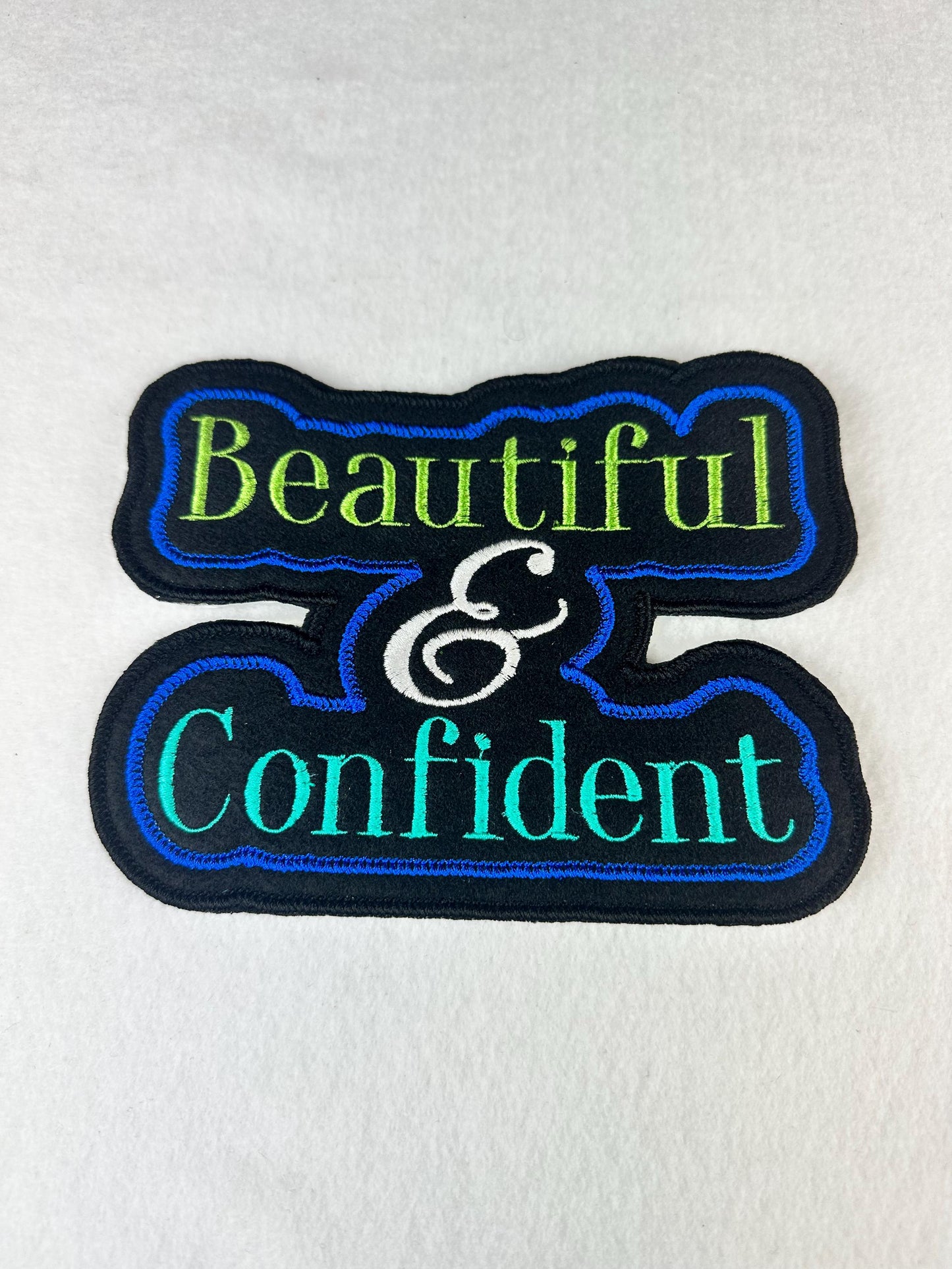 Beautiful & Confident Embroidery Patch, “Large patch (6 1/4" x 4 7/8") in bright green and teal…” Sew On with Iron-On Adhesive for Placement