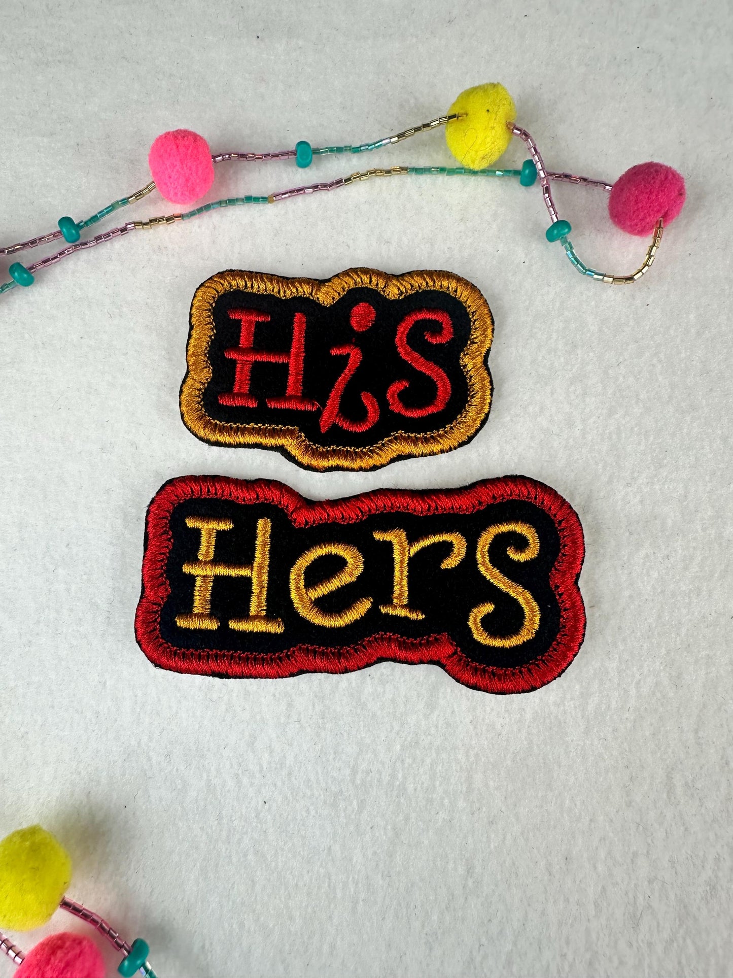 His and Hers Embroidery Patch Set, Satin Border Couple Patches, Sew On with Iron-On Adhesive for Placement, Jacket and Tote Bag Patch Set