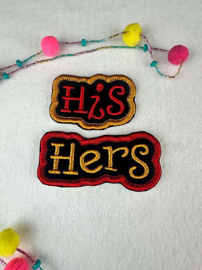 His and Hers Embroidery Patch Set, Satin Border Couple Patches, Sew On with Iron-On Adhesive for Placement, Jacket and Tote Bag Patch Set