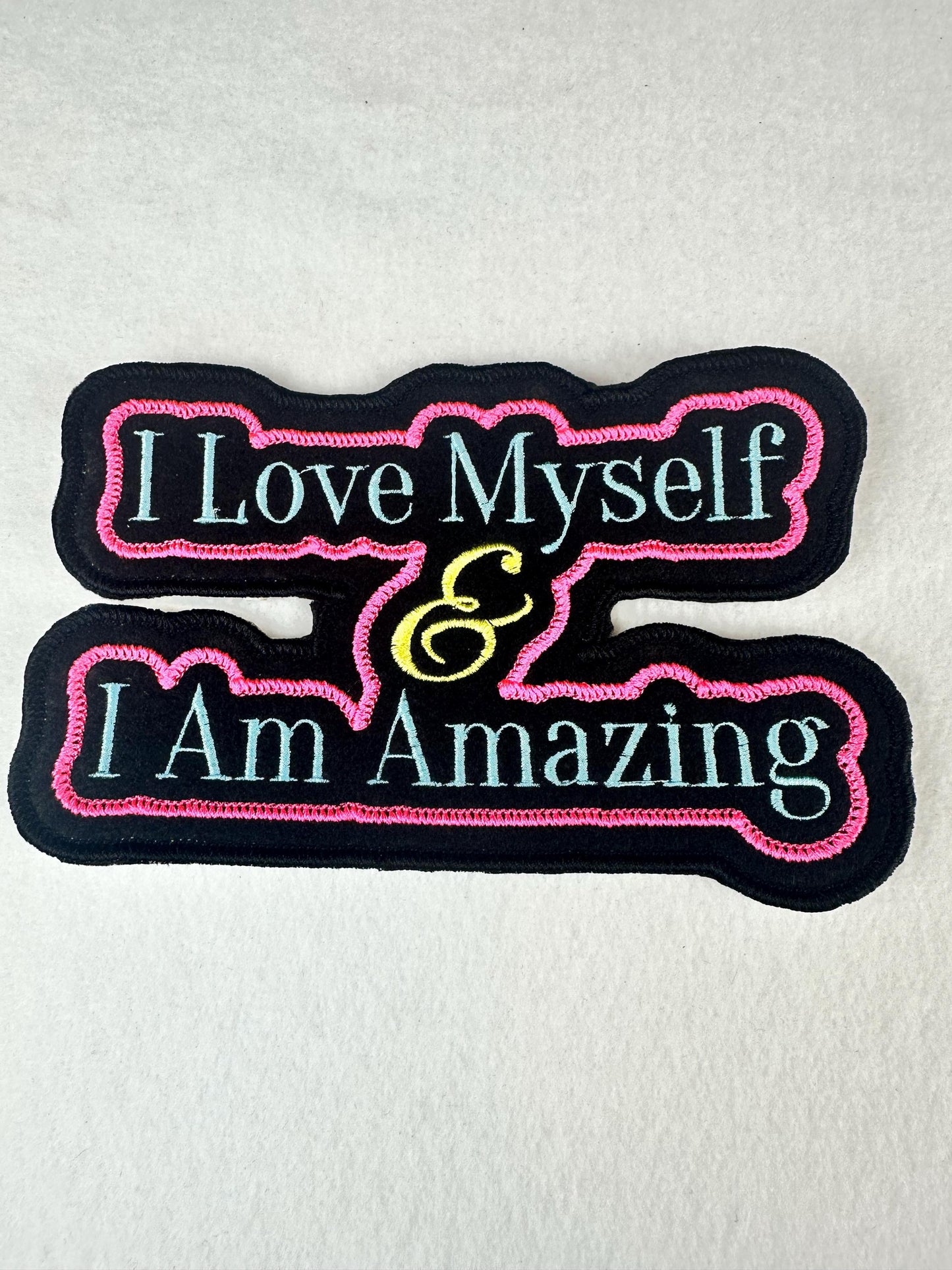 I Love Myself & I Am Amazing Embroidery Patch, Self Affirmation, Double Border, 7" x 4 1/4", Sew On with Iron-On Adhesive for Placement