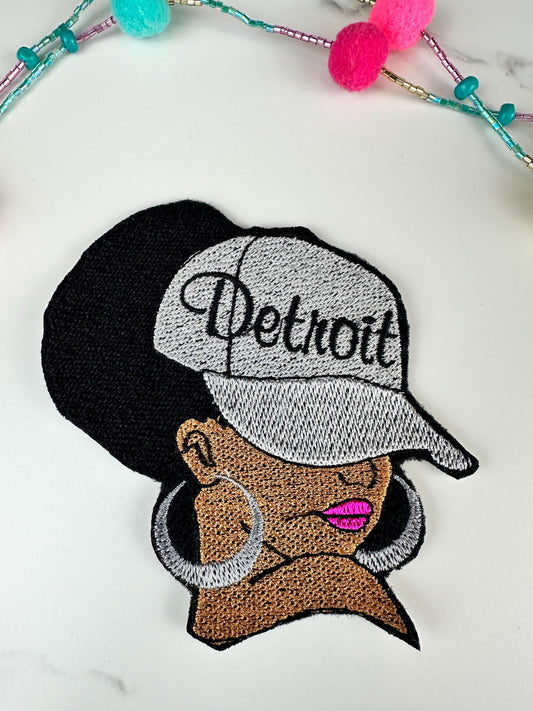Afro City Name Embroidery Patch, City Name 7 Designs, 3D Black Woman Patch, Earrings Lipstick, Sew On with Iron-On Adhesive for Placement