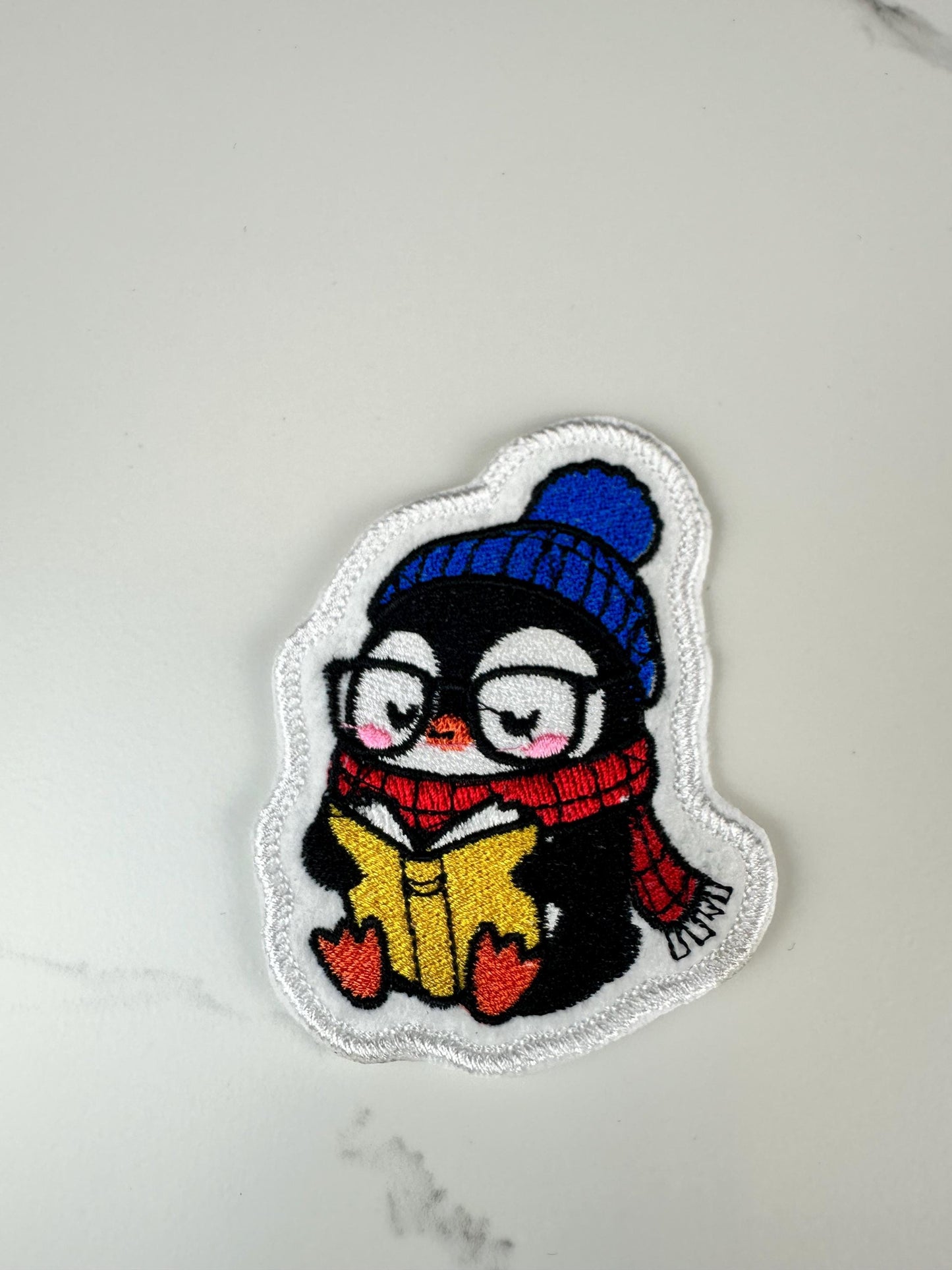 Penguin Embroidery Patch, Cute Winter Penguin Patch, Reading Penguin Applique, Sew On Patch with Iron On Adhesive for Placement