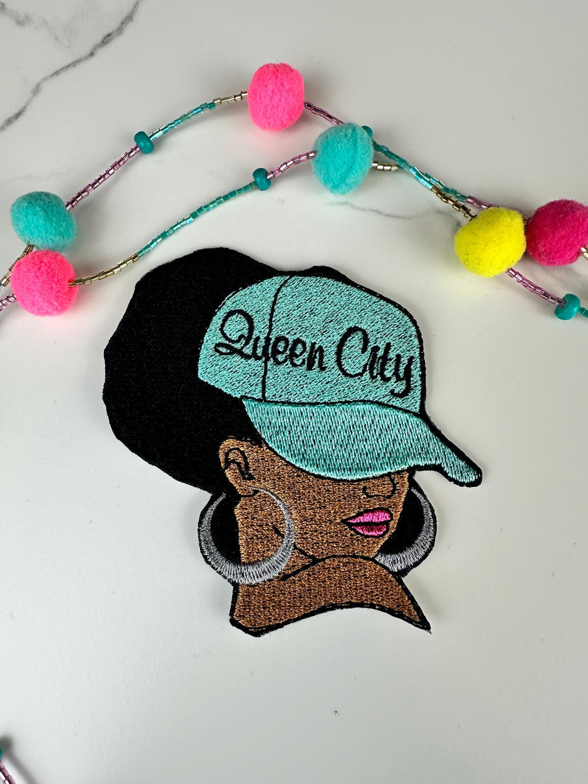 Afro City Name Embroidery Patch, City Name 7 Designs, 3D Black Woman Patch, Earrings Lipstick, Sew On with Iron-On Adhesive for Placement
