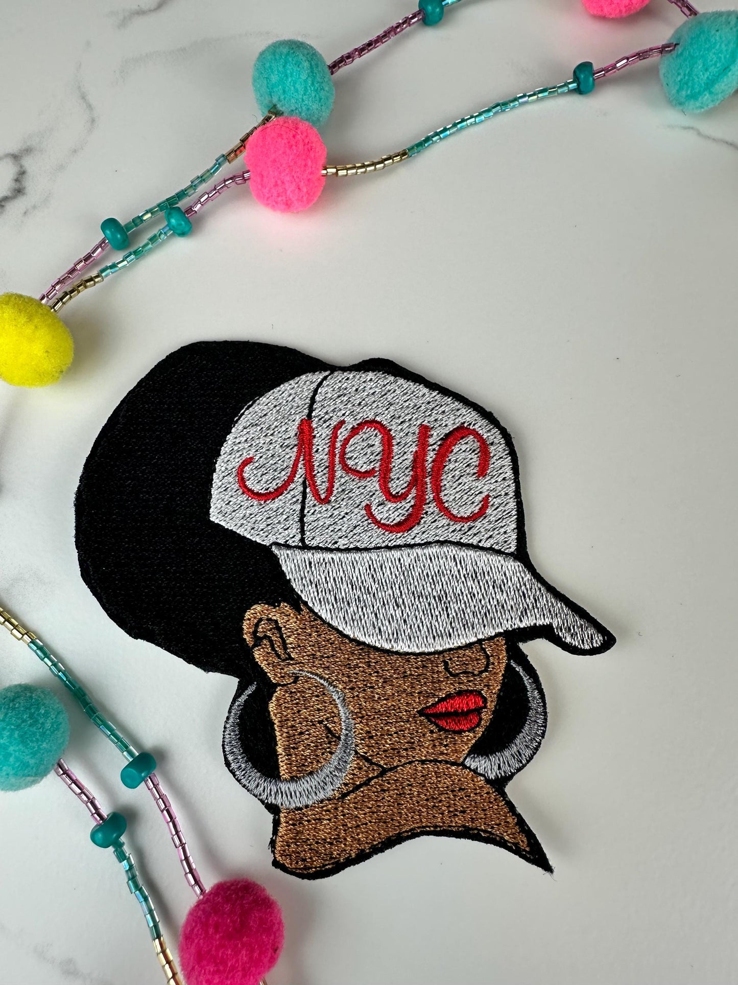 Afro City Name Embroidery Patch, City Name 7 Designs, 3D Black Woman Patch, Earrings Lipstick, Sew On with Iron-On Adhesive for Placement