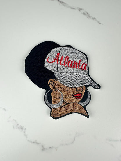Afro City Name Embroidery Patch, City Name 7 Designs, 3D Black Woman Patch, Earrings Lipstick, Sew On with Iron-On Adhesive for Placement