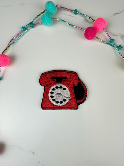 Mini Rotary Phone Embroidery Patch - Red or Pink