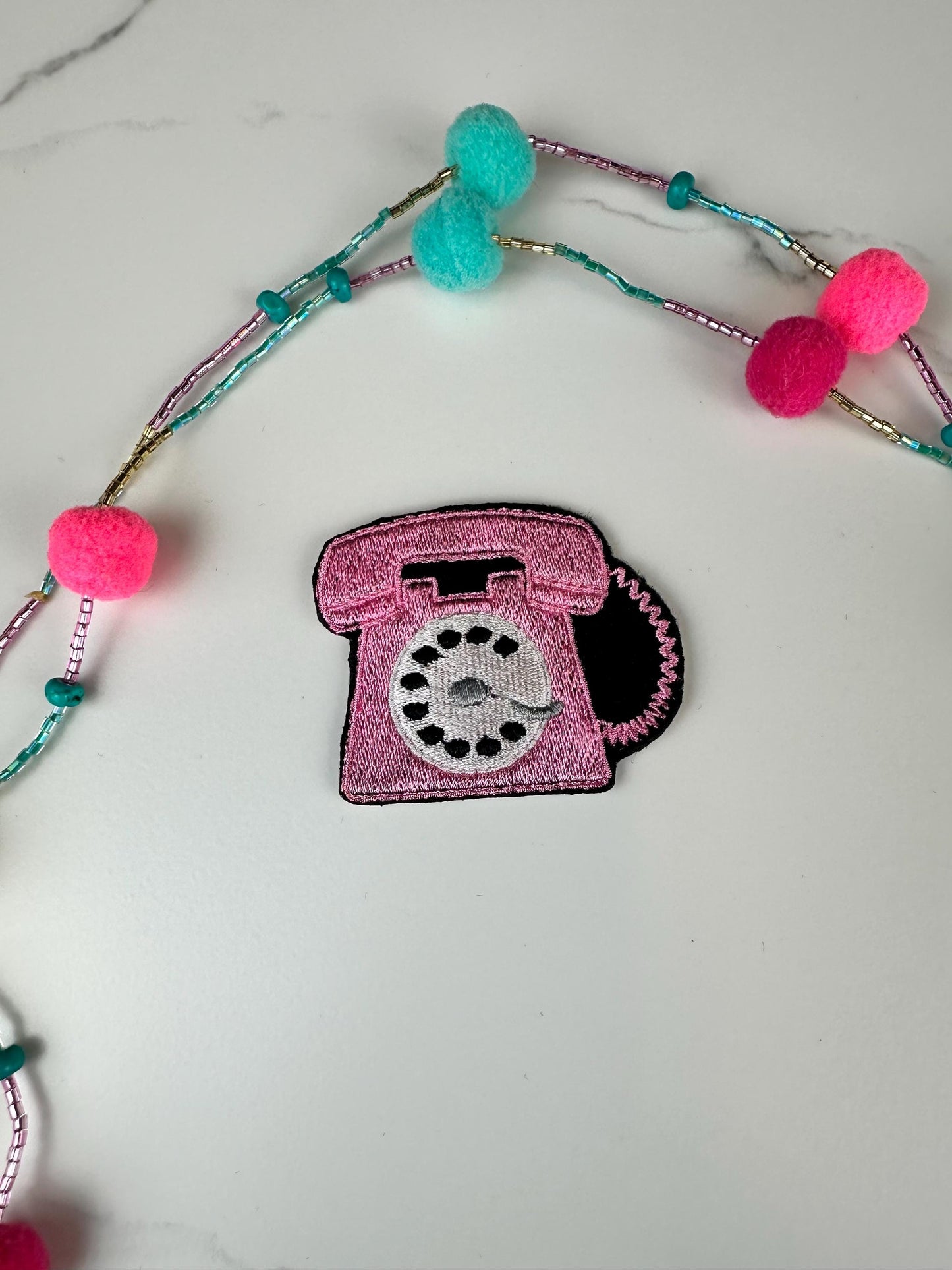 Mini Rotary Phone Embroidery Patch - Red or Pink