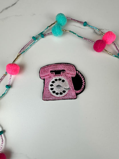 Mini Rotary Phone Embroidery Patch - Red or Pink