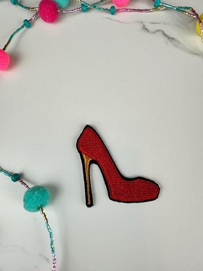High Heel Embroidery Patch, Stiletto Shoe Patch, Red Blue Silver Heel Applique, Sew On Patch with Iron On Adhesive for Placement