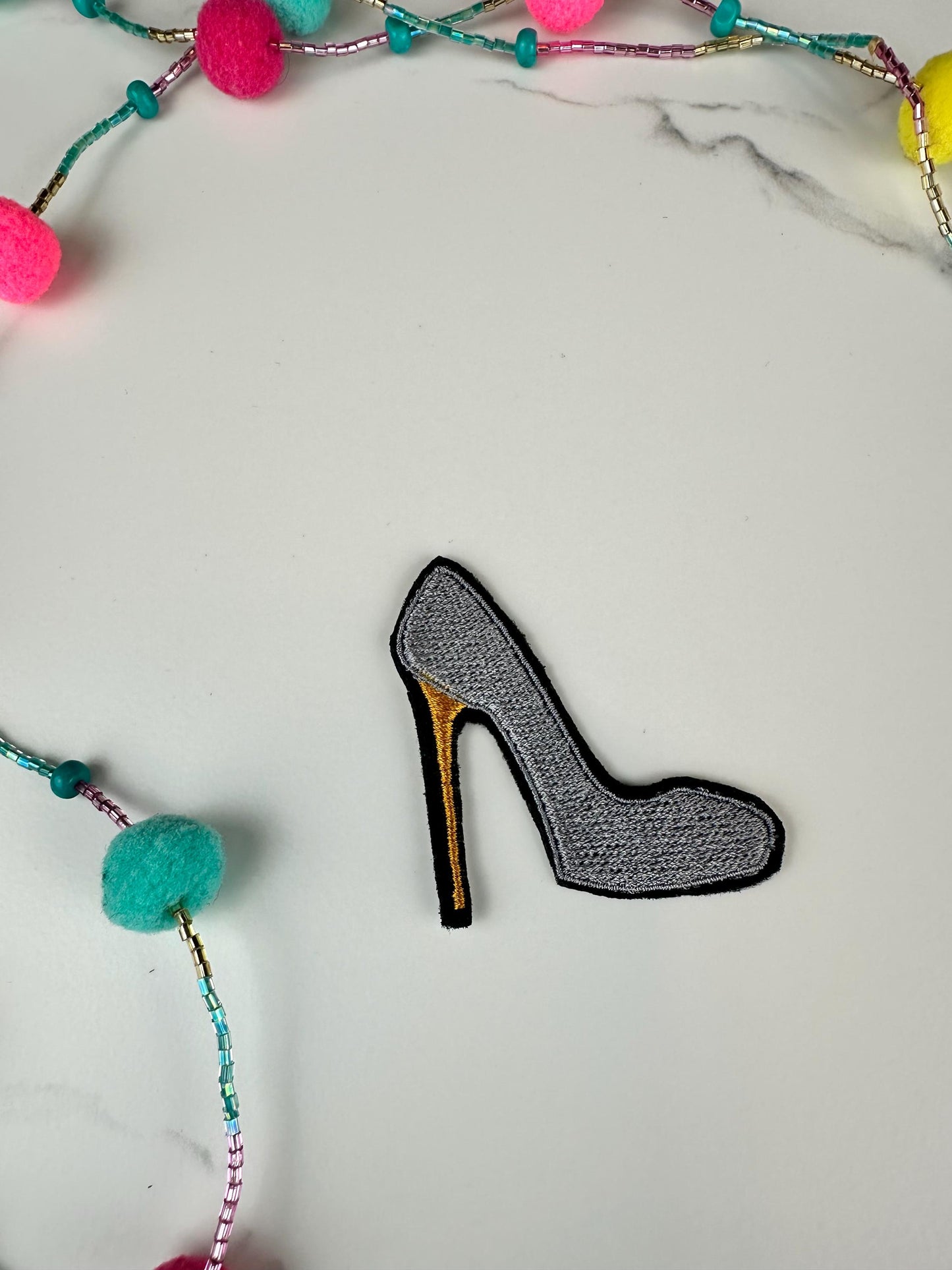 High Heel Embroidery Patch, Stiletto Shoe Patch, Red Blue Silver Heel Applique, Sew On Patch with Iron On Adhesive for Placement