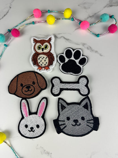Mini Pet Embroidery Patch Bundle (Set of 6), Dog Cat Bunny Owl Paw Bone Patches, Small Patches, Sew On with Iron-On Adhesive for Placement